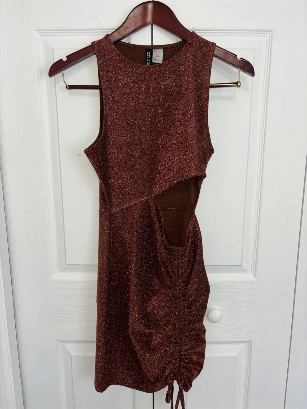 Divide Metallic Copper Asymmetrical Cutout Dress